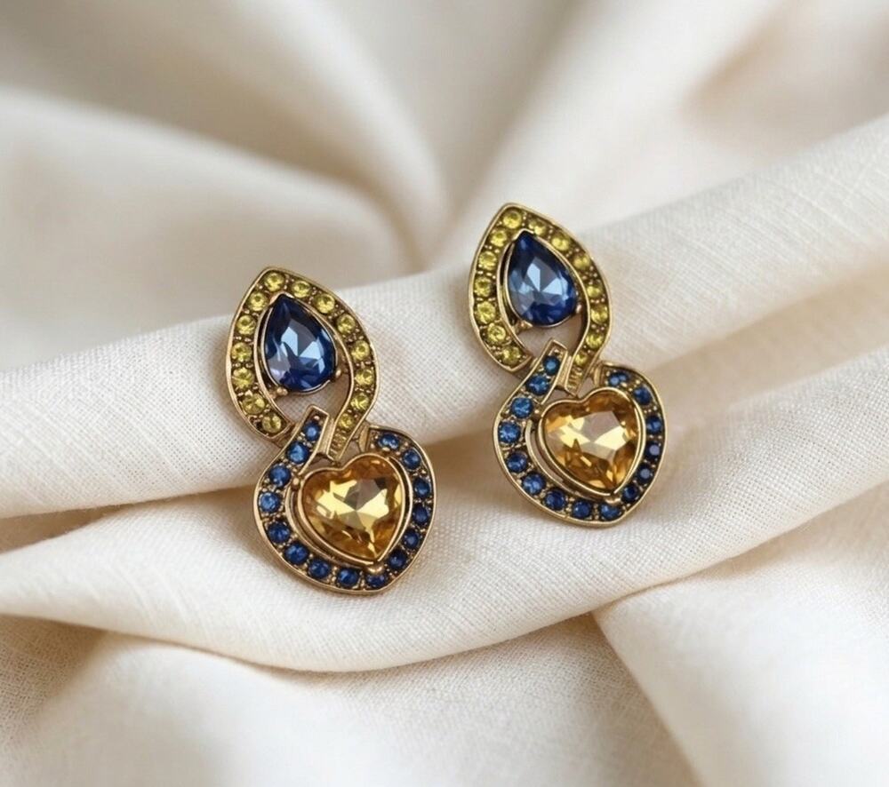 Heart Museum Antique Earrings Link Teardrop VTG CZ Art Deco Court Gold Palace